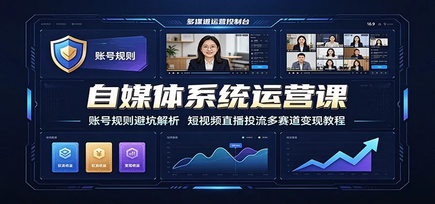 自媒体系统运营课：账号规则避坑解析，短视频直播投流多赛道变现教程-续财库