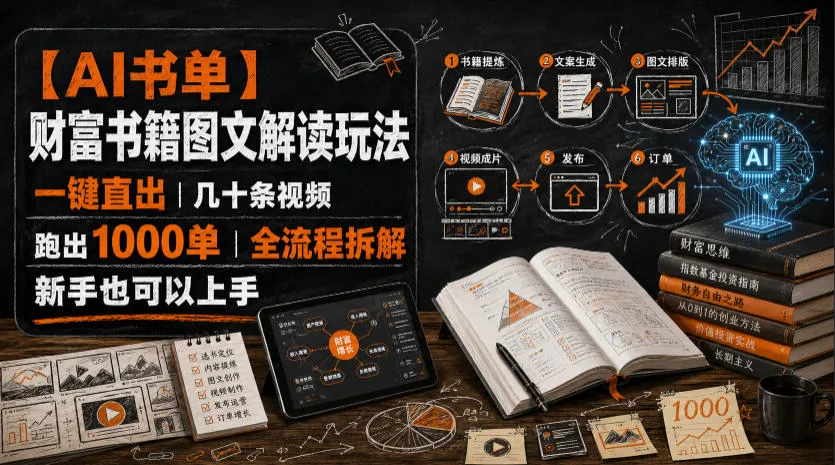 【AI书单】财富书籍图文解读玩法，一键直出，几十条视频，跑出1000单，全流程拆解，新手也可以上手-续财库