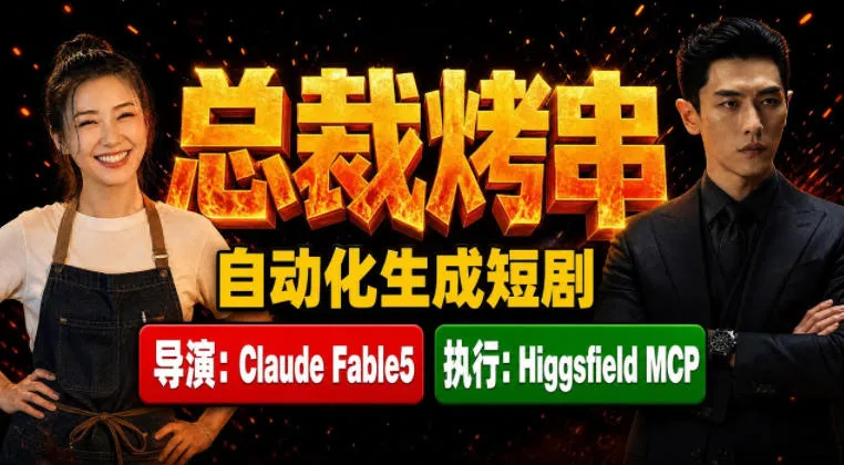 Claude Fable5担任导演+Higgsfield MCP落地执行｜《总裁烤串》真人质感短剧全自动AI生成全流程教学-续财库