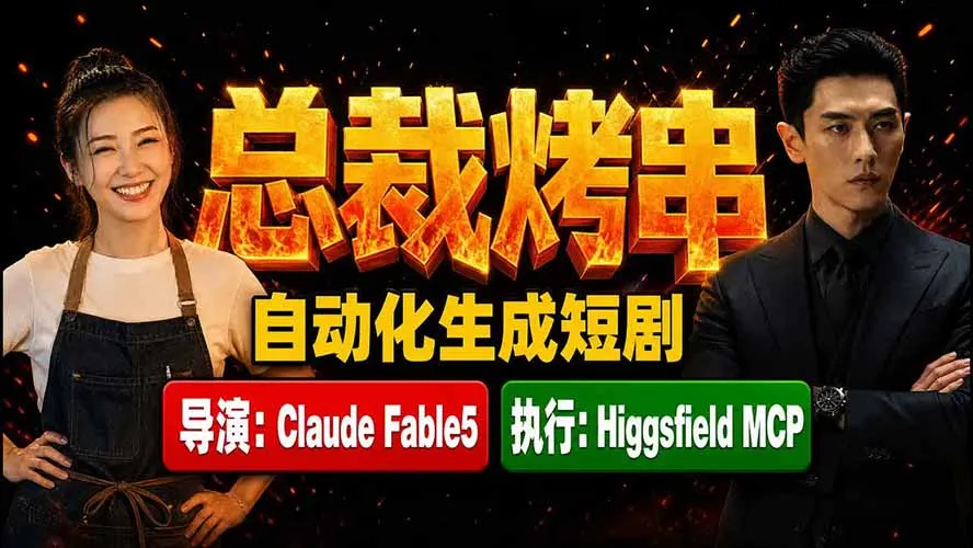 《总裁烤串》真人短剧全自动诞生！Claude Fable5 当导演，Higgsfield MCP 执行！-续财库