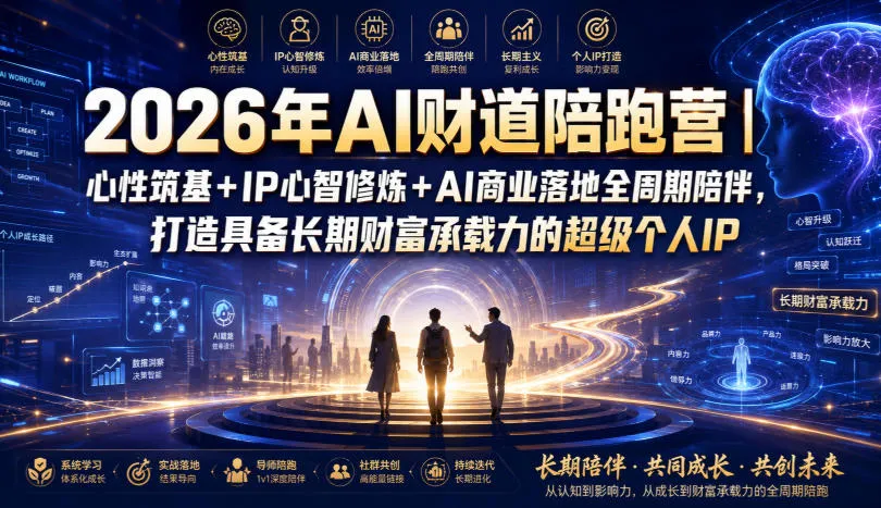 2026年AI财道陪跑营｜心性筑基+IP心智修炼+AI商业落地全周期陪伴，打造具备长期财富承载力的超级个人IP-续财库
