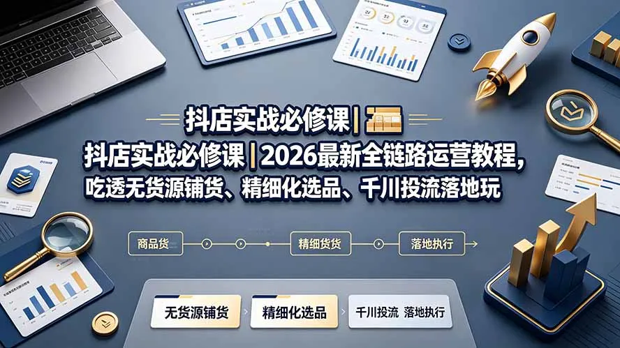 抖店实战必修课｜2026最新全链路运营教程，吃透无货源铺货、精细化选品、千川投流落地玩法-续财库