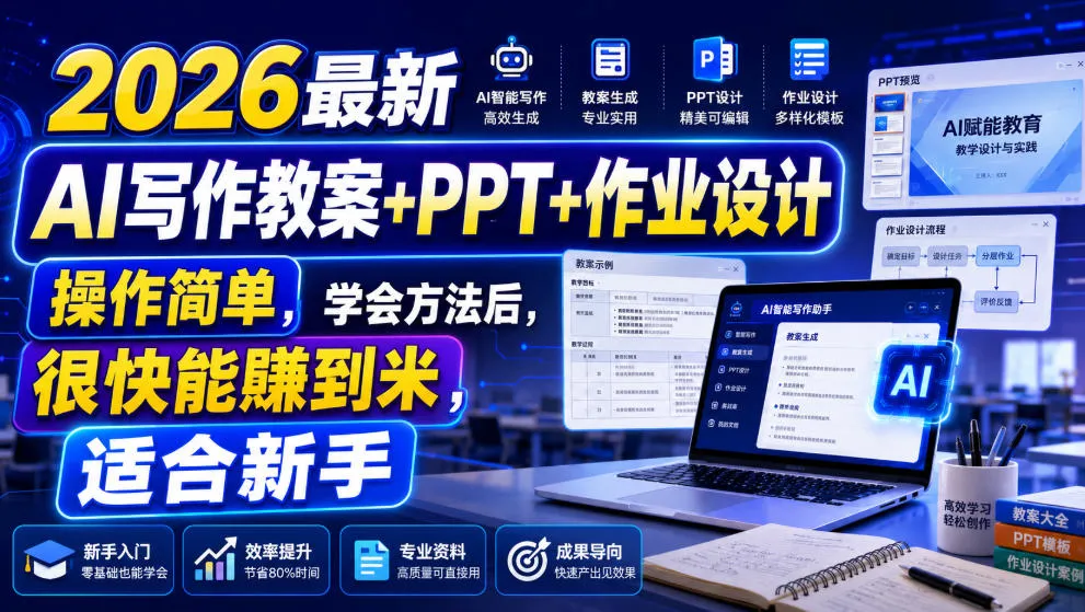 2026最新AI写作教案+PPT+作业设计，操作简单，学会方法后，很快能賺到米，适合新手-续财库