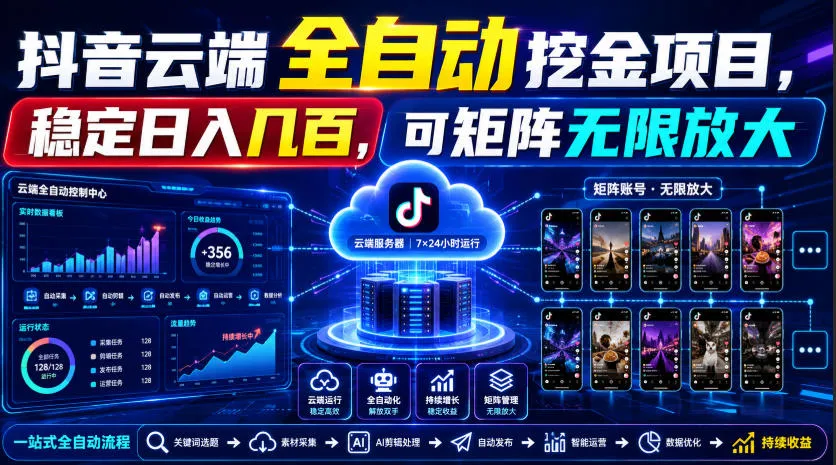 Dy云端全自动挖金项目,稳定日入几百,可矩阵无限放大!【揭秘】-续财库