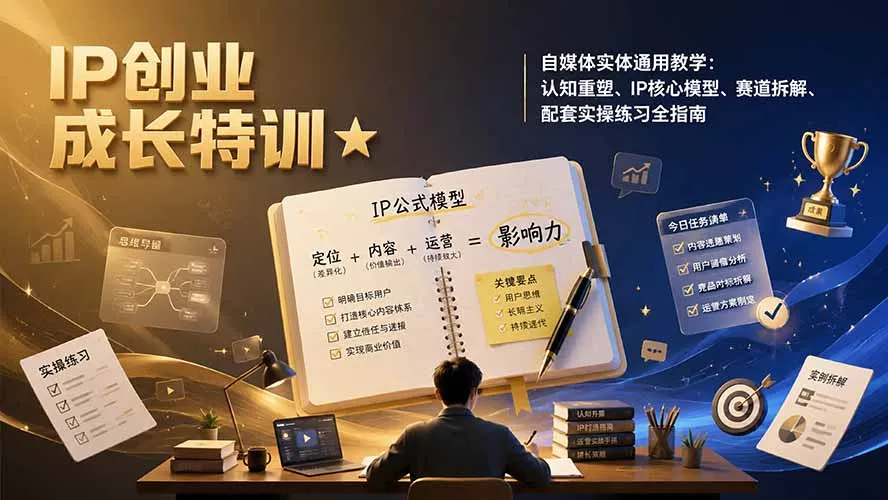 IP创业成长特训★自媒体实体通用教学：认知重塑、IP核心模型、赛道拆解、配套实操练习全指南-续财库