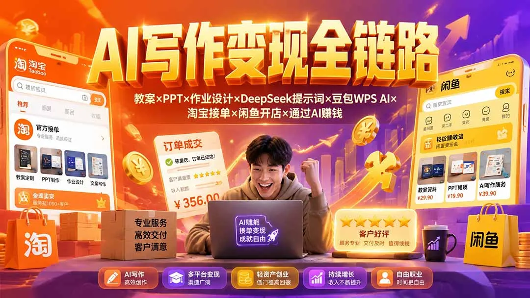 2026AI写作变现全链路：教案×PPT×作业设计×DeepSeek提示词×豆包WPS AI×淘宝接单×闲鱼开店×通过AI賺钱-续财库
