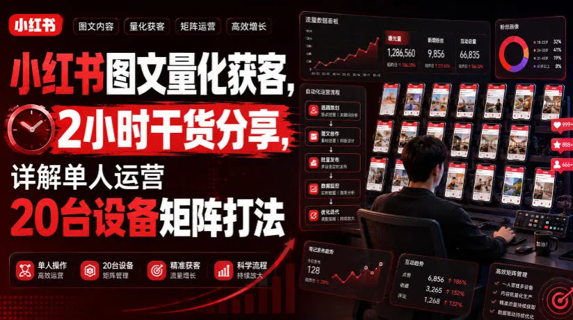 小红书图文量化获客，2小时干货分享，详解单人运营20台设备矩阵打法-续财库
