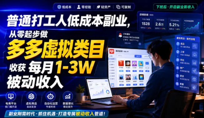 普通打工人低成本副业，从零起步做多多虚拟类目，收获每月1-3W被动收入【揭秘】-续财库