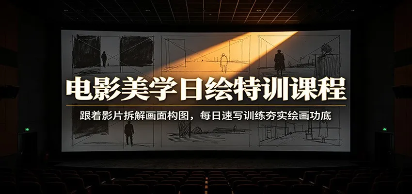 电影美学日绘特训课程：跟着影片拆解画面构图，每日速写训练夯实绘画功底-续财库