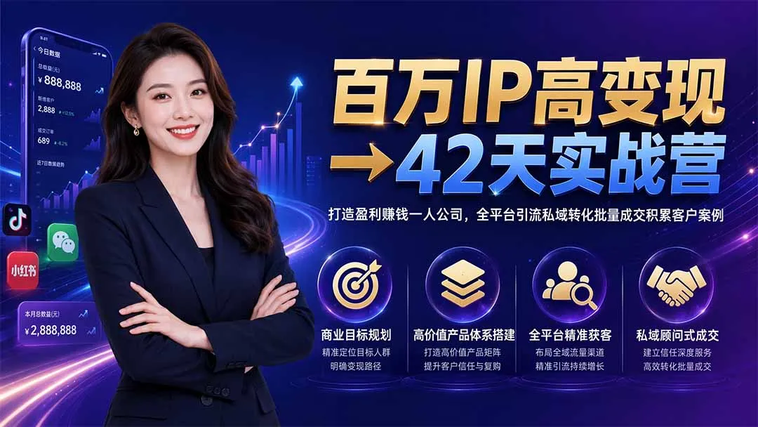 百万IP高变现→42天实战营｜打造盈利赚钱一人公司，全平台引流私域转化批量成交积累客户案例-续财库