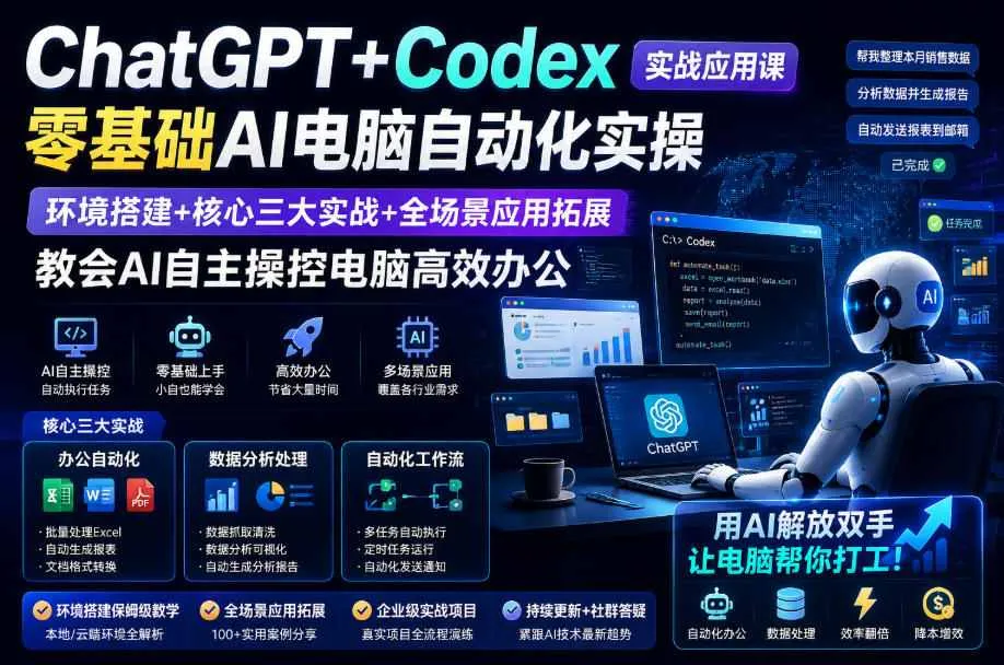 ChatGPT+Codex实战应用课｜零基础AI电脑自动化实操，环境搭建+核心三大实战+全场景应用拓展，教会AI自主操控电脑高效办公-续财库
