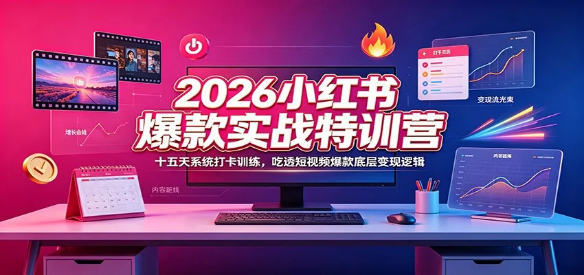 2026小红书爆款实战特训营：十五天系统打卡训练，吃透短视频爆款底层变现逻辑-续财库