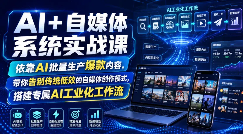 AI+自媒体系统实战课，依靠AI批量生产爆款内容，带你告别传统低效的自媒体创作模式，搭建专属AI工业化工作流-续财库