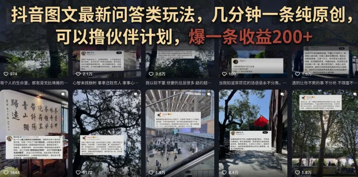 抖音图文最新问答类玩法，几分钟一条纯原创，可以撸伙伴计划，爆一条收益200+-续财库