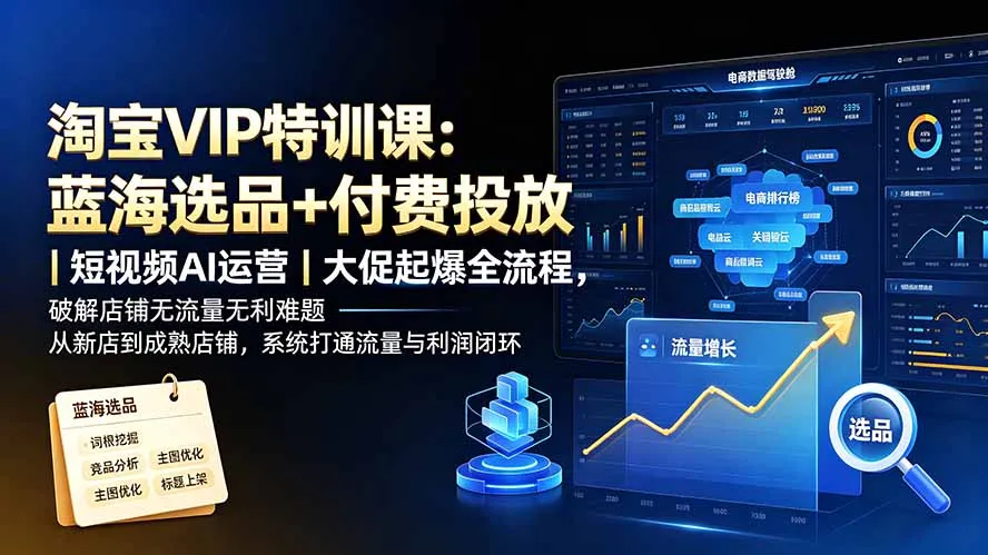 淘宝VIP特训课-更新：蓝海选品+付费投放｜短视频AI运营｜大促起爆全流程，破解店铺无流量无利润难题-续财库