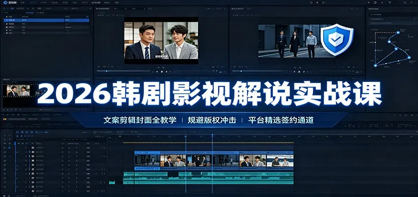 2026韩剧影视解说实战课：文案剪辑封面全教学，规避版权冲击平台精选签约通道-续财库