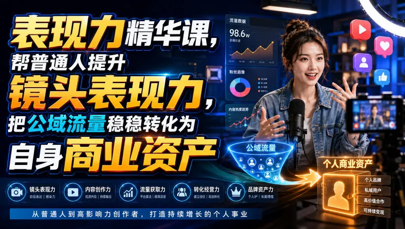 表现力精华课，帮普通人提升镜头表现力，把公域流量稳稳转化为自身商业资产-续财库