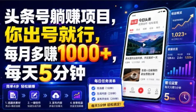 头条号躺賺项目，你出号就行，每月多賺1000+，每天5分钟，坐等分米【揭秘】-续财库