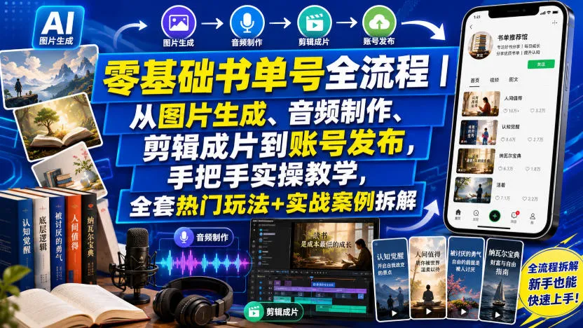 零基础书单号全流程｜从图片生成、音频制作、剪辑成片到账号发布，手把手实操教学，全套热门玩法+实战案例拆解-续财库