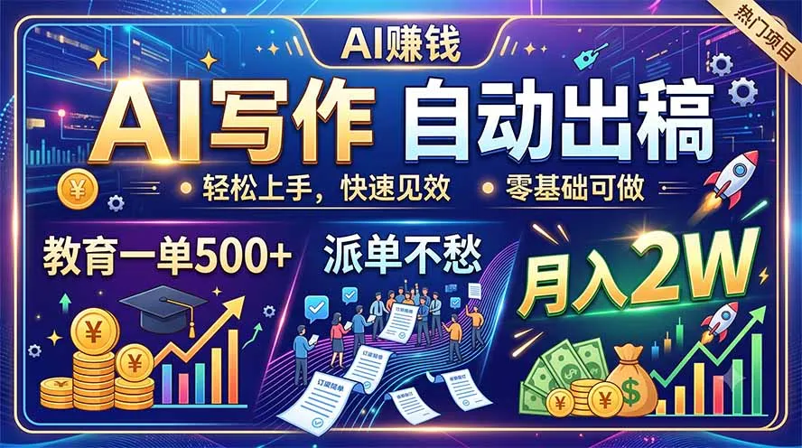 AI写作自动出稿，教育一单500+，派单不愁，月入2W-续财库