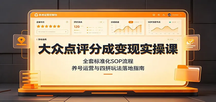 大众点评分成变现实操课：全套标准化SOP流程，养号运营与四拼玩法落地指南-续财库