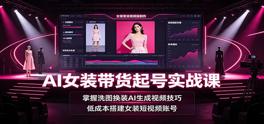 AI女装带货起号实战课：掌握洗图换装AI生成视频技巧，低成本搭建女装短视频账号-续财库