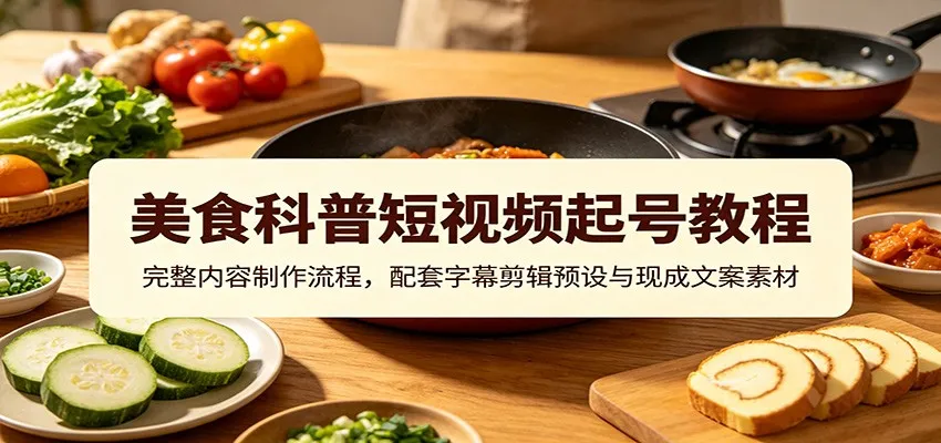 美食科普短视频起号教程：完整内容制作流程，配套字幕剪辑预设与现成文案素材-续财库
