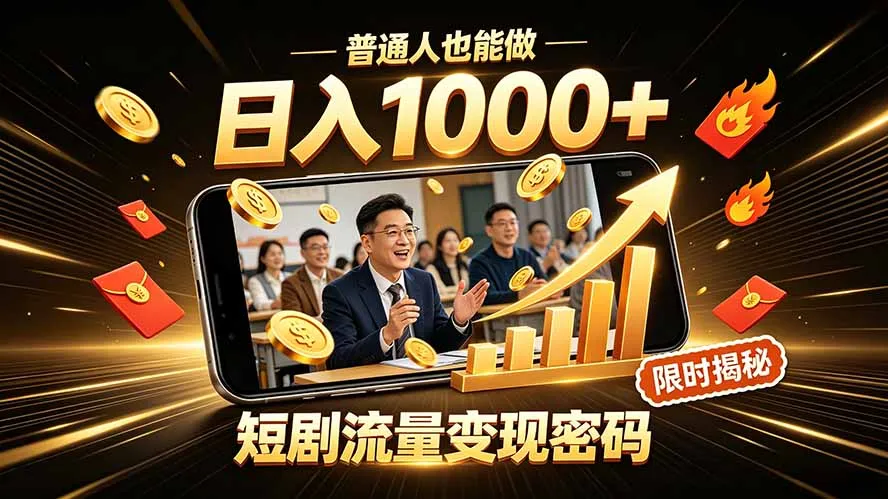 一部手机做短剧分发，不用真人出镜、不用拍摄剧本，快手流量变现日赚千元-续财库