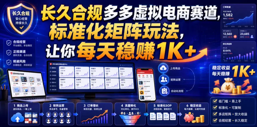 长久合规多多虚拟电商赛道，标准化矩阵玩法，让你每天稳賺1K+【揭秘】-续财库
