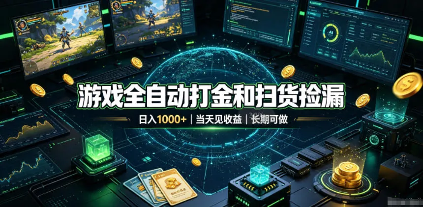游戏全自动打金和扫货捡漏，日入1k+，当天见收益，长期可做！【揭秘】-续财库