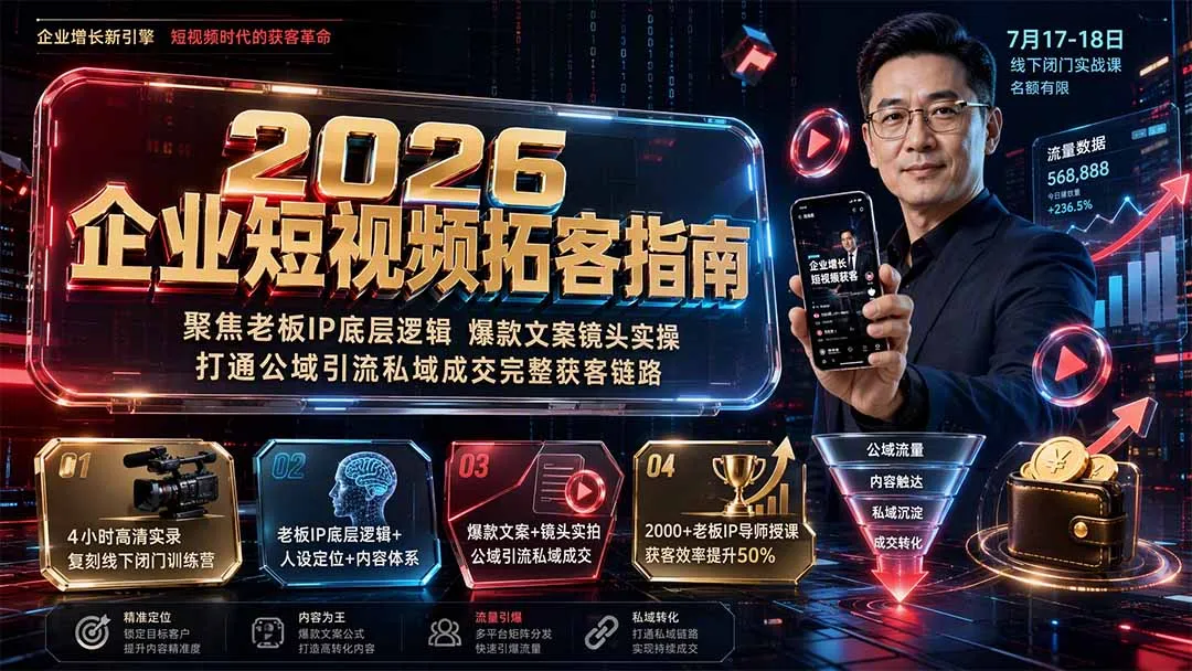 2026企业短视频拓客指南:聚焦老板IP底层逻辑,爆款文案镜头实操,打通公域引流私域成交完整获客链路-续财库