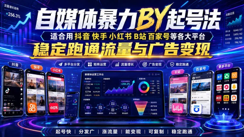 自媒体暴力搬运起号法,适合用抖音快手小红书B站百家号等各大平台,稳定跑通流量与广告变现-续财库