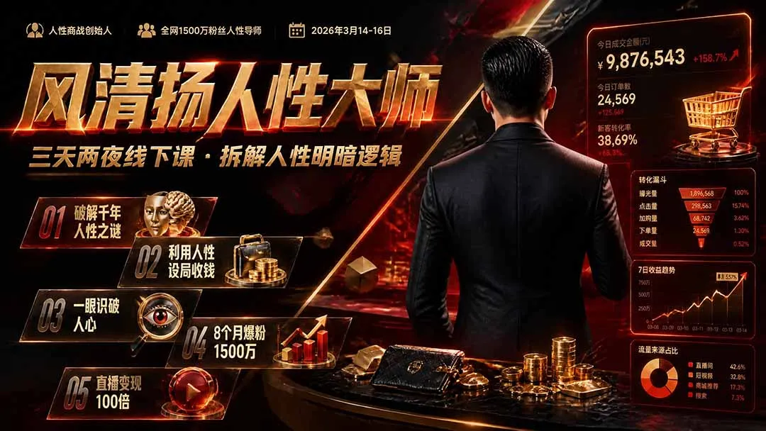 风清扬人性大师-三天两夜3月14-16线下课2026年|拆解人性明暗逻辑,识人避坑,千万粉涨粉+直播百倍变现实战教学-续财库