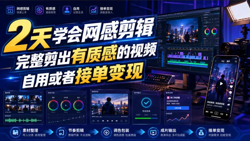 2天学会网感剪辑，完整剪出有质感的视频，自用或者接单变现-续财库