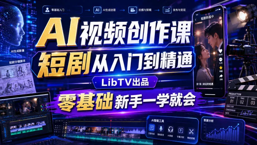 AI视频创作课，短剧从入门到精通，LibTV出品，零基础新手一学就会-续财库