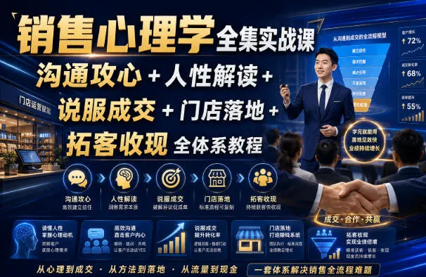 销售心理学全集实战课|沟通攻心+人性解读+说服成交+门店落地+拓客收现全体系教程-续财库
