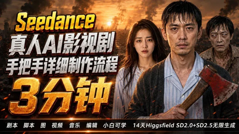 3分钟真人AI影视剧怎么做?SD 2.0手把手完整制作流程|Higgsfield 14天SD 2.0/2.5无限生成-续财库