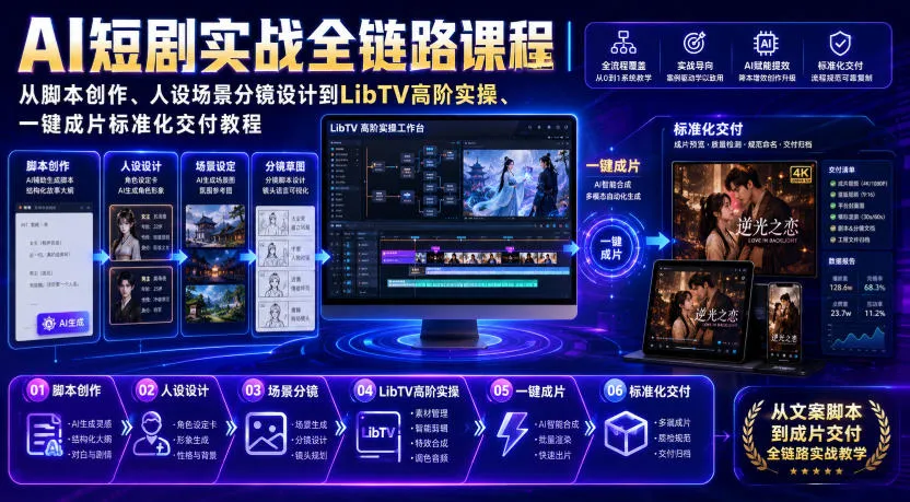 AI短剧实战全链路课程｜从脚本创作、人设场景分镜设计到LibTV高阶实操、一键成片标准化交付教程-续财库
