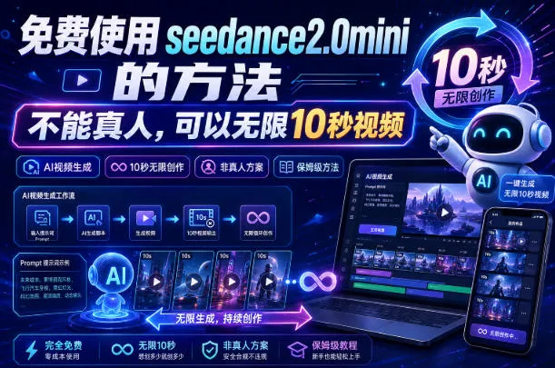 免费使用seedance2.0mini的方法，不能真人，可以无限10秒视频，9图+3音频参考-续财库