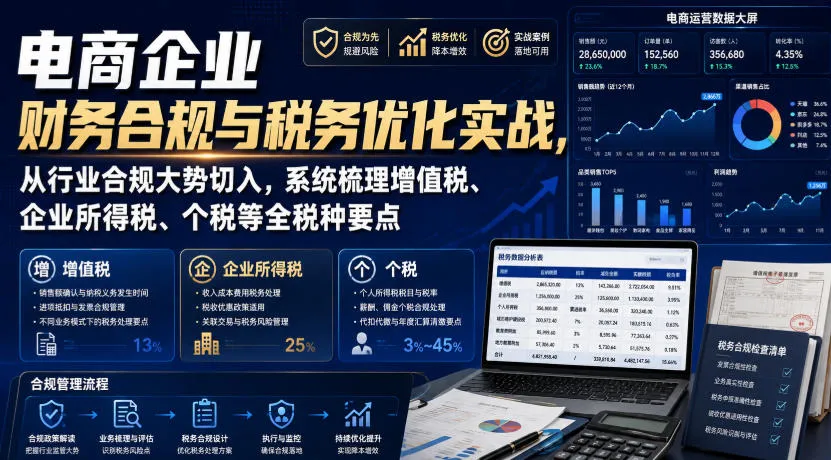 电商企业财务合规与税务优化实战，从行业合规大势切入，系统梳理增值税、企业所得税、个税等全税种要点-续财库