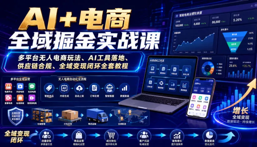 AI+电商全域掘金实战课｜多平台无人电商玩法、AI工具落地、供应链合规、全域变现闭环全套教程-续财库