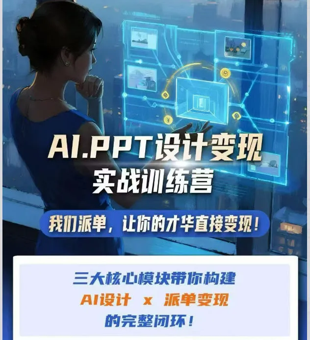 AI+PPT设计变现实战训练营，我们派单，让你的才华直接变现，三大核心模块带你构建Al设计x派单变现的完整闭环-续财库