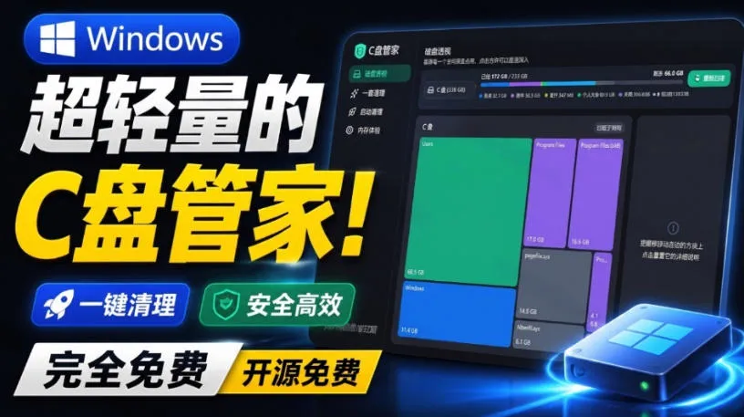 Windows超轻量的C盘管家！超级有特点，支持磁盘分析及清理提醒，2M大小体积，完全免费C盘管家-续财库