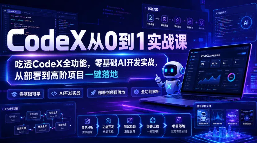 CodeX从0到1实战课，吃透CodeX全功能，零基础AI开发实战，从部署到高阶项目一键落地-续财库