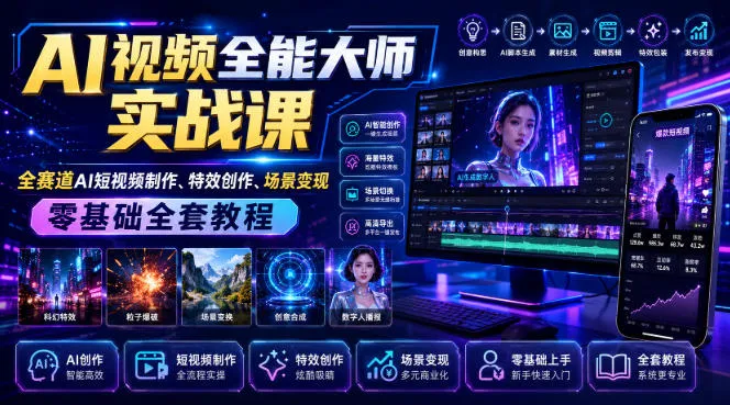 AI视频全能大师实战课|全赛道AI短视频制作、特效创作、场景变现零基础全套教程-续财库