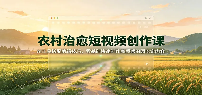农村治愈短视频创作课:AI工具搭配剪辑技巧,零基础快速制作高质感田园治愈内容-续财库