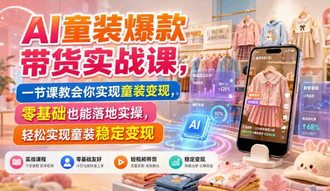 AI童装爆款带货实战课，一节课教会你实现童装变现，零基础也能落地实操-续财库