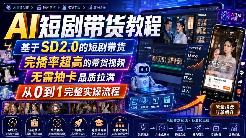 AI短剧带货教程，基于SD2.0的短剧带货，完播率超高的带货视频，无需抽卡品质拉满，从0到1完整实操流程-续财库