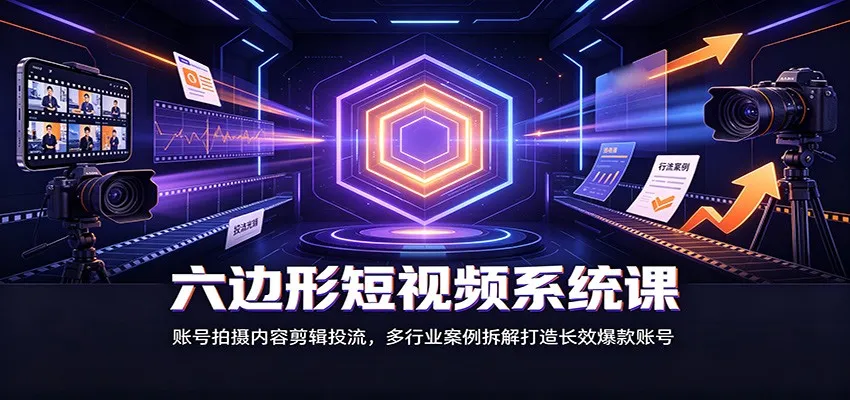 六边形短视频系统课:账号拍摄内容剪辑投流,多行业案例拆解打造长效爆款账号-续财库