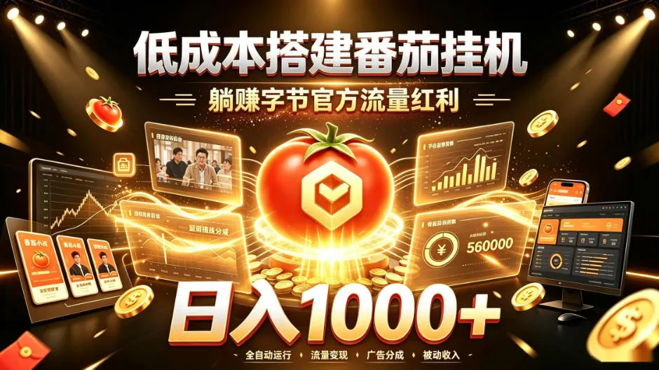低成本搭建番茄挂G，躺賺字节官方流量红利，日入1k+，全程傻瓜式落地【揭秘】-续财库